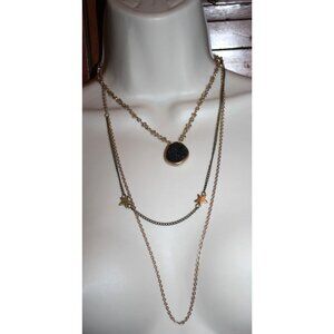 Express Long Multi Strand Star Charm Druzy Stone Pendant Necklace Y2K Deadstock